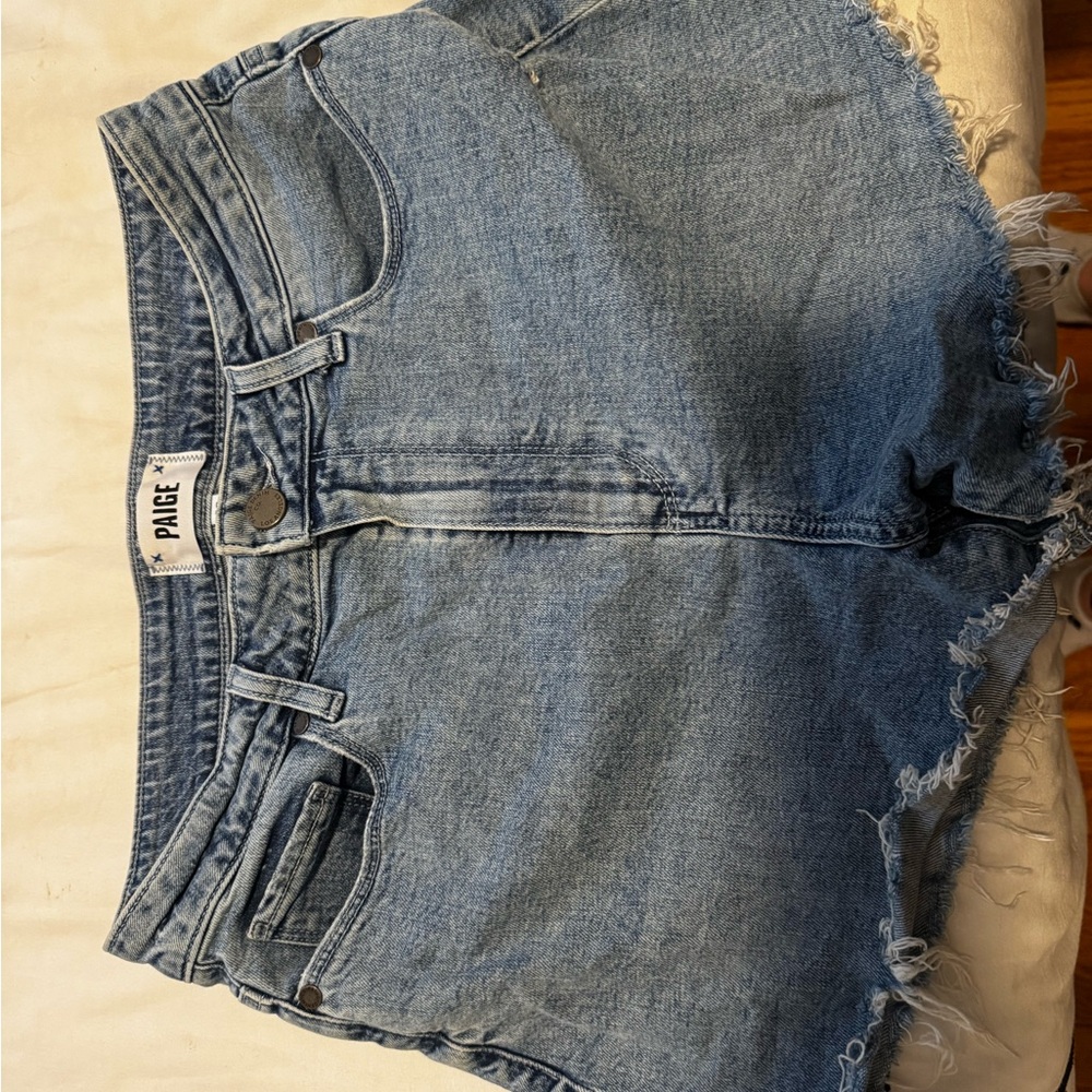 PAIGE Medium Light Blue Denim Shorts with Frayed Edges-Like new